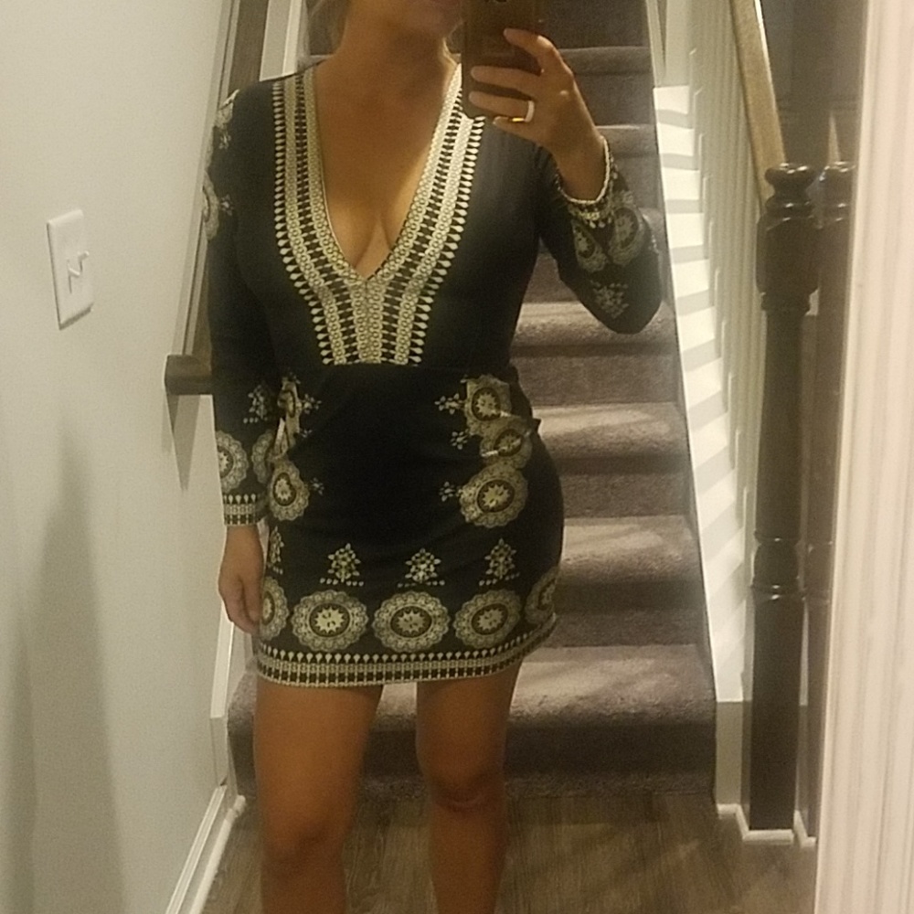 Mini black with gold pattern dress